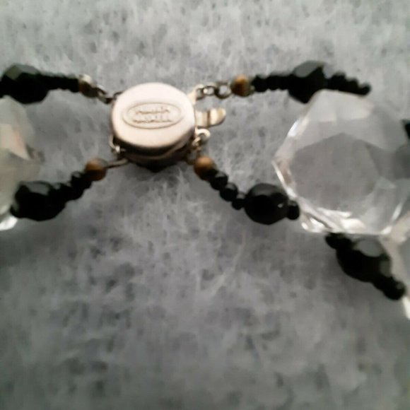 Vintage Signed Miriam Haskell Clear Lucite black beads choker necklace 1" X 20" - Picture 3 of 3